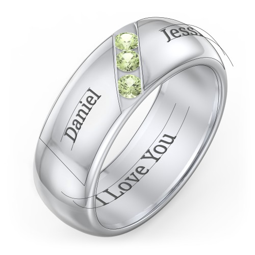 Men's Triple Stone Grooved Ring