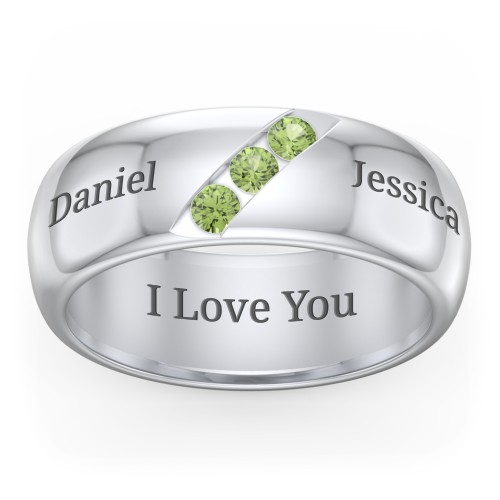 Men's Triple Stone Grooved Ring