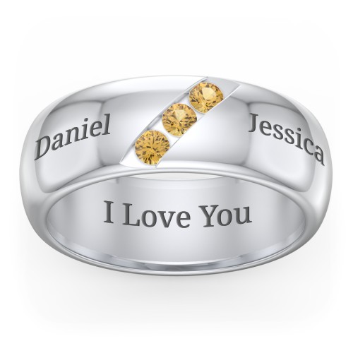 Men's Triple Stone Grooved Ring