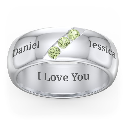 Men's Triple Stone Grooved Ring