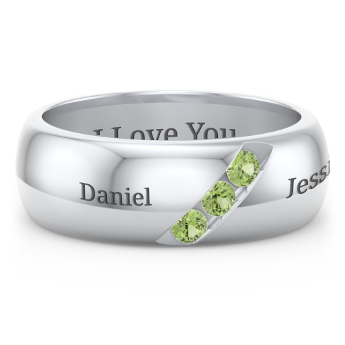 Men's Triple Stone Grooved Ring