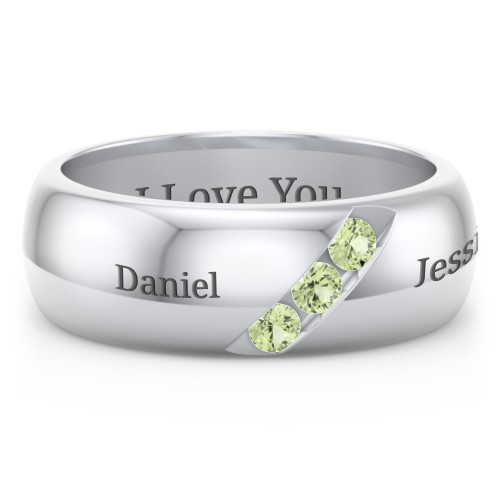 Men's Triple Stone Grooved Ring