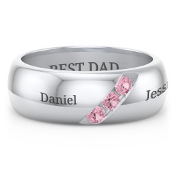 Men's Triple Stone Grooved Ring in 925 Sterling Silver with Pink Tourmaline