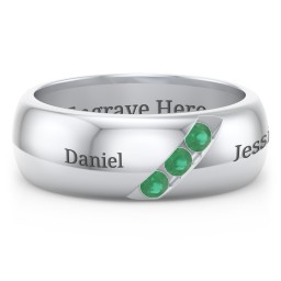 Men's Triple Stone Grooved Ring in 925 Sterling Silver with Emerald