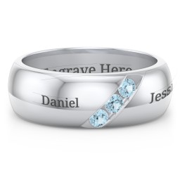 Men's Triple Stone Grooved Ring in 925 Sterling Silver with Blue Topaz