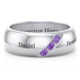 Men's Triple Stone Grooved Ring in 925 Sterling Silver with Amethyst