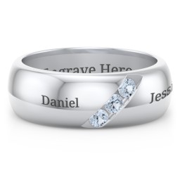 Men's Triple Stone Grooved Ring in 925 Sterling Silver with Aquamarine
