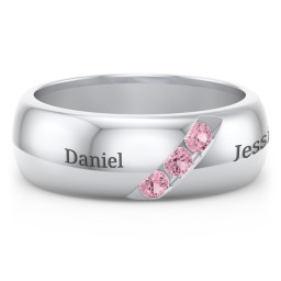 Men's Triple Stone Grooved Ring in 925 Sterling Silver with Pink Tourmaline