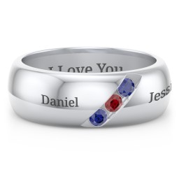 Men's Triple Stone Grooved Ring in 925 Sterling Silver with Blue Sapphire and Garnet
