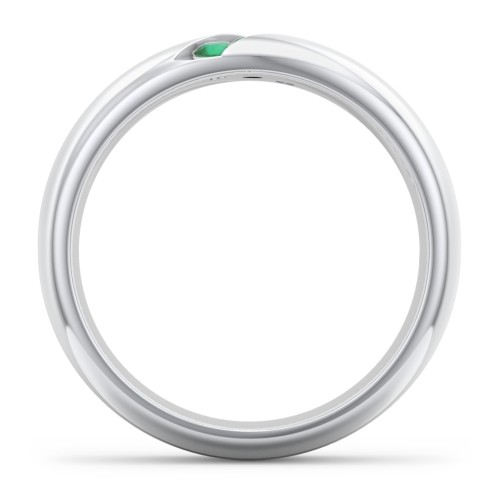 Men's Triple Stone Grooved Ring – Sterling Silver with Emerald