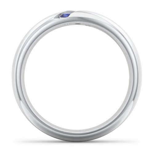 Men's Triple Stone Grooved Ring – Sterling Silver with Blue Sapphire