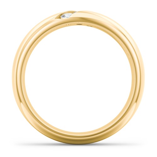 Men's Triple Stone Grooved Ring – 10K Yellow Gold with Cubic Zirconia and Blue Sapphire