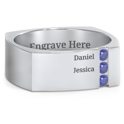 Men's Cache Square-shaped Gemstone Ring in 925 Sterling Silver with Blue Sapphire