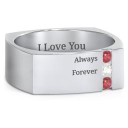 Men's Cache Square-shaped Gemstone Ring in 925 Sterling Silver with Garnet and Cubic Zirconia
