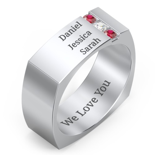 Men's Cache Square-shaped Gemstone Ring – 10K White Gold with Garnet and Cubic Zirconia