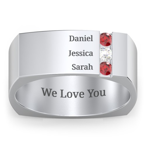 Men's Cache Square-shaped Gemstone Ring – 10K White Gold with Garnet and Cubic Zirconia