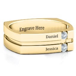 Men's Crevice Grooved Square-shaped Gemstone Ring