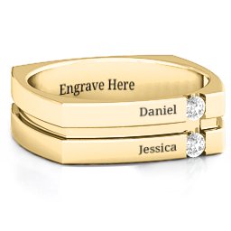 Men's Crevice Grooved Square-shaped Gemstone Ring