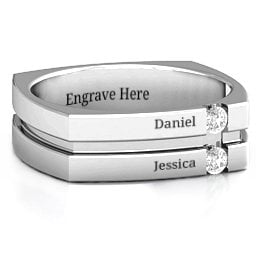 Men's Crevice Grooved Square-shaped Gemstone Ring