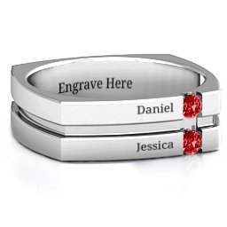 Men's Crevice Grooved Square-shaped Gemstone Ring