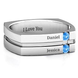 Men's Crevice Grooved Square-shaped Gemstone Ring