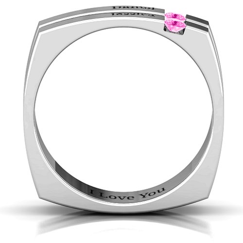 Men's Crevice Grooved Square-shaped Gemstone Ring – Sterling Silver with Pink Tourmaline