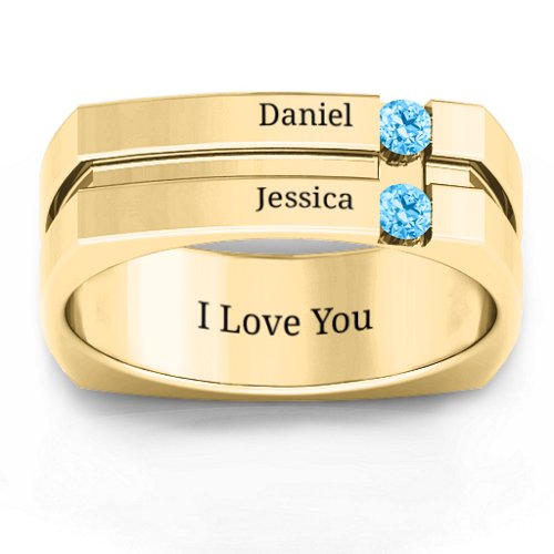 Men's Crevice Grooved Square-shaped Gemstone Ring