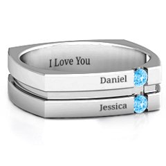 Men's Crevice Grooved Square-shaped Gemstone Ring – Sterling Silver with Peridot