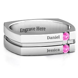 Men's Crevice Grooved Square-shaped Gemstone Ring in 925 Sterling Silver with Pink Tourmaline