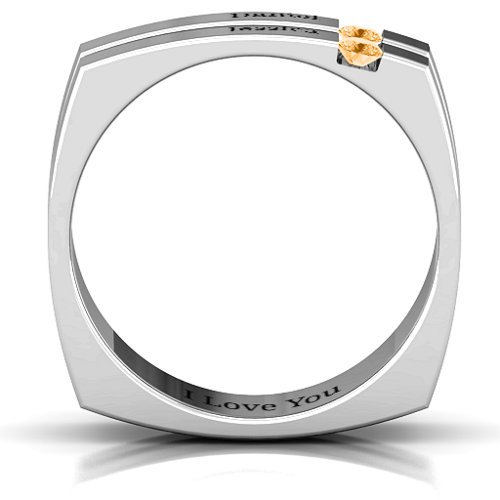 Men's Crevice Grooved Square-shaped Gemstone Ring – Sterling Silver with Citrine