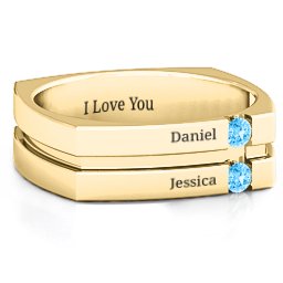 Men's Crevice Grooved Square-shaped Gemstone Ring in 10K Solid Yellow Gold with Blue Topaz