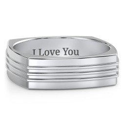 Men's Bridge Grooved Square-shaped Ring in 925 Sterling Silver