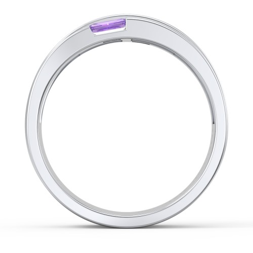 Men's Double Baguette Ring – Sterling Silver with Amethyst