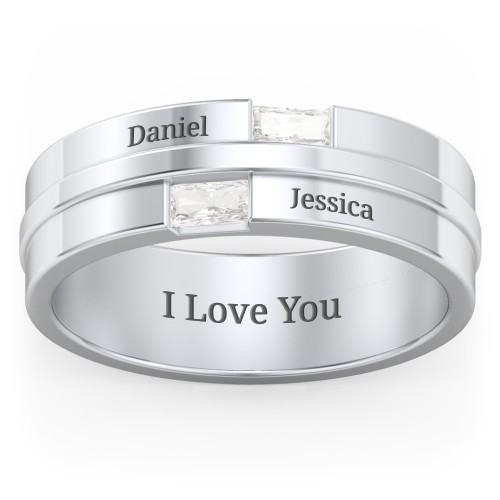 Men's Double Baguette Ring – Sterling Silver with Cubic Zirconia