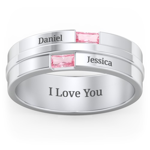 Men's Double Baguette Ring – Sterling Silver with Pink Tourmaline