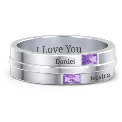 Men's Double Baguette Ring – Sterling Silver with Amethyst