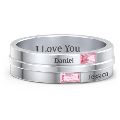 Men's Double Baguette Ring – Sterling Silver with Pink Tourmaline