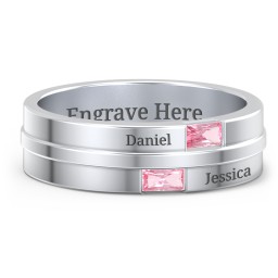 Men's Double Baguette Ring in 925 Sterling Silver with Pink Tourmaline