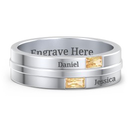 Men's Double Baguette Ring in 925 Sterling Silver with Citrine
