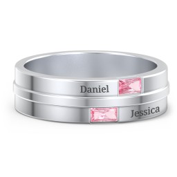 Men's Double Baguette Ring in 925 Sterling Silver with Pink Tourmaline