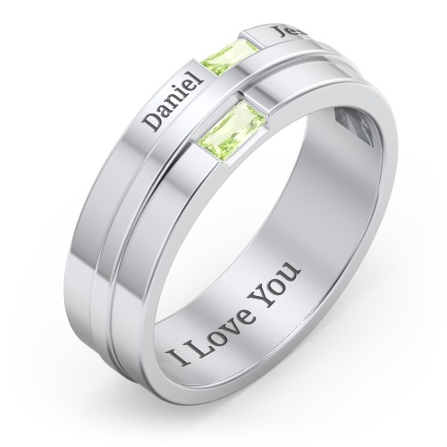 Men's Double Baguette Ring – Sterling Silver with Peridot