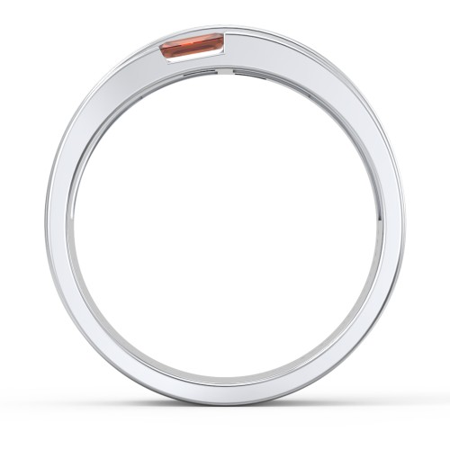 Men's Double Baguette Ring – Sterling Silver with Garnet