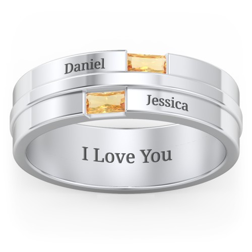 Men's Double Baguette Ring – Sterling Silver with Citrine