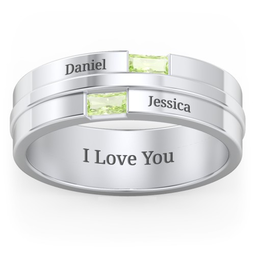 Men's Double Baguette Ring – Sterling Silver with Peridot
