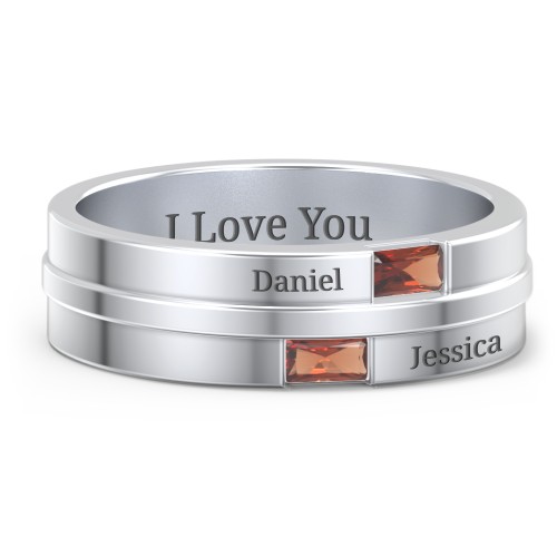 Men's Double Baguette Ring – Sterling Silver with Garnet