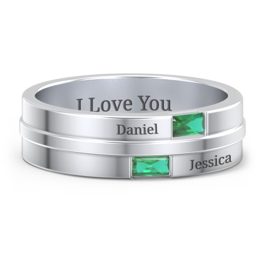 Men's Double Baguette Ring – Sterling Silver with Emerald