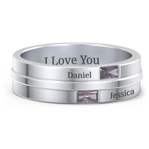 Men's Double Baguette Ring – Sterling Silver with Alexandrite