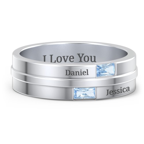 Men's Double Baguette Ring – Sterling Silver with Blue Topaz