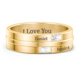 Men's Double Baguette Ring in 10K Solid Yellow Gold with Cubic Zirconia