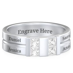 Men's Engravable 4 Stone Grooved Ring